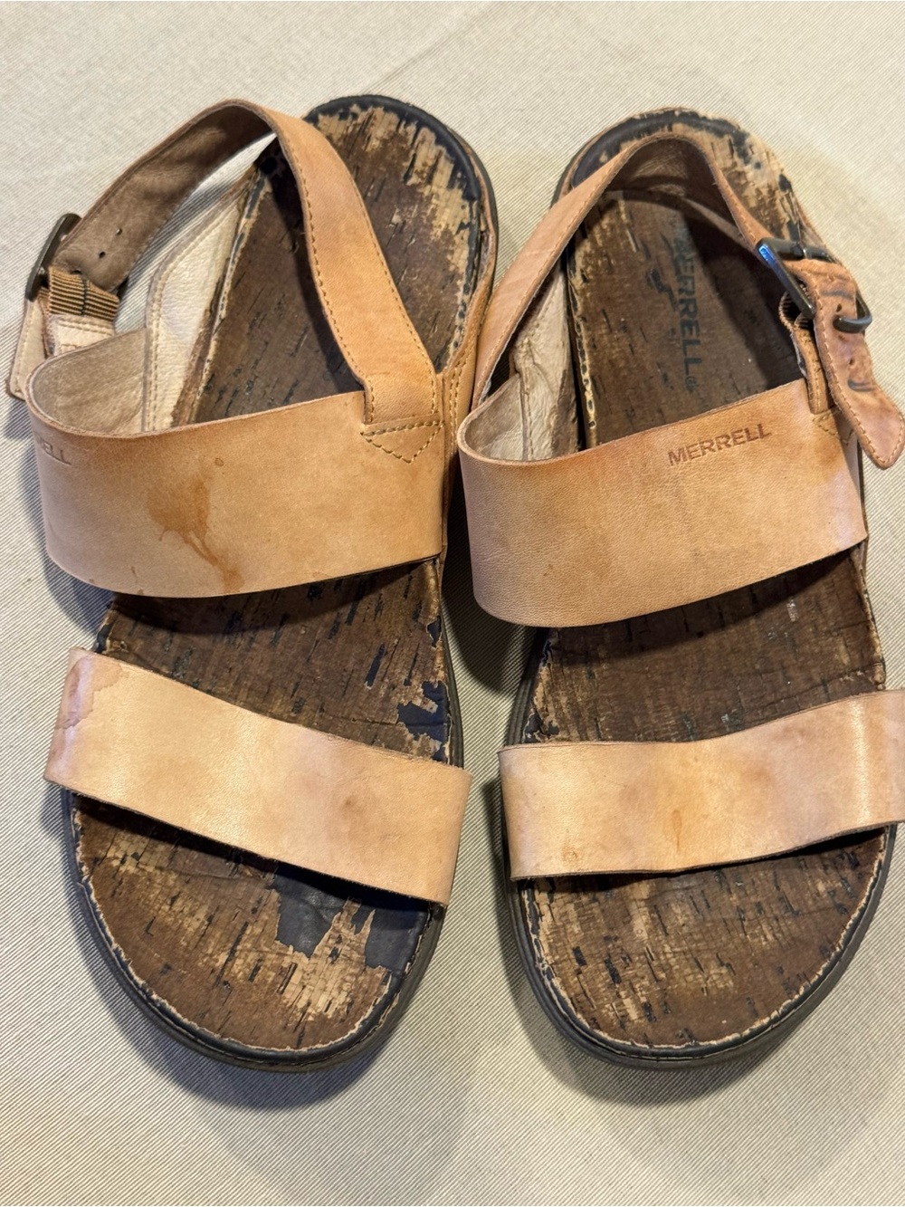 Merrell Tan Leather Two-Strap Women’s Sandals